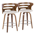 Cosini - Mid Century Modern Fixed Height Barstool With Swivel With Round Footrest (Set of 2)