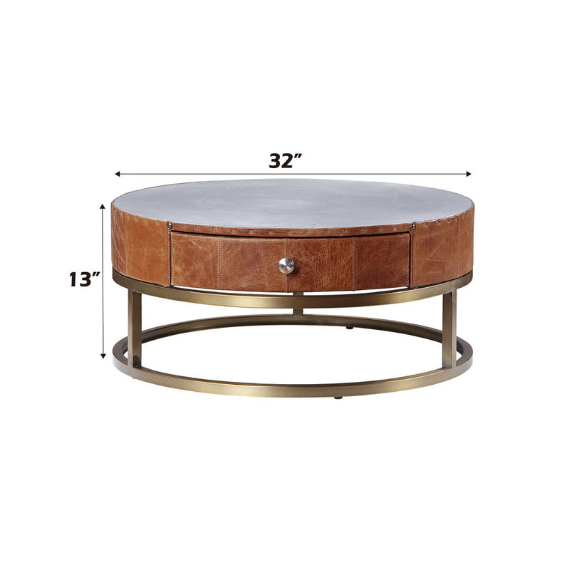 Tamas - Coffee Table - Aluminum & Cocoa Top Grain Leather - 13" - Atlantic Fine Furniture Inc