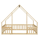 Wood House-Shaped Floor Bed With Fence, Guardrails