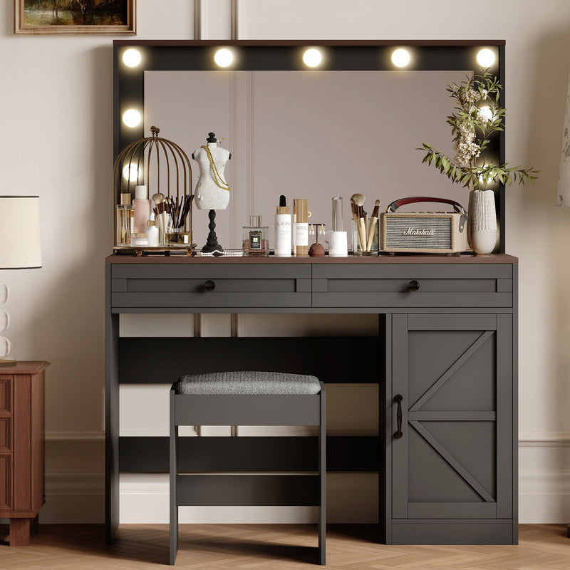 Makeup Vanity Table, Makeup Table With Large Mirror And 11 LED Light, Brightness Adjustable, Dressing Table Desk With 3 Drawers, Vanity Desk For Women (With Stool)