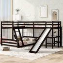 Twin over Full Bunk Bed with Twin Size Loft Bed with Desk and Slide,Full-Length Guardrail, Espresso