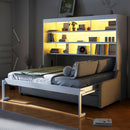 Murphy Cabinet Bed With Folding Sofa, Built In Storage Shelves And LED Light