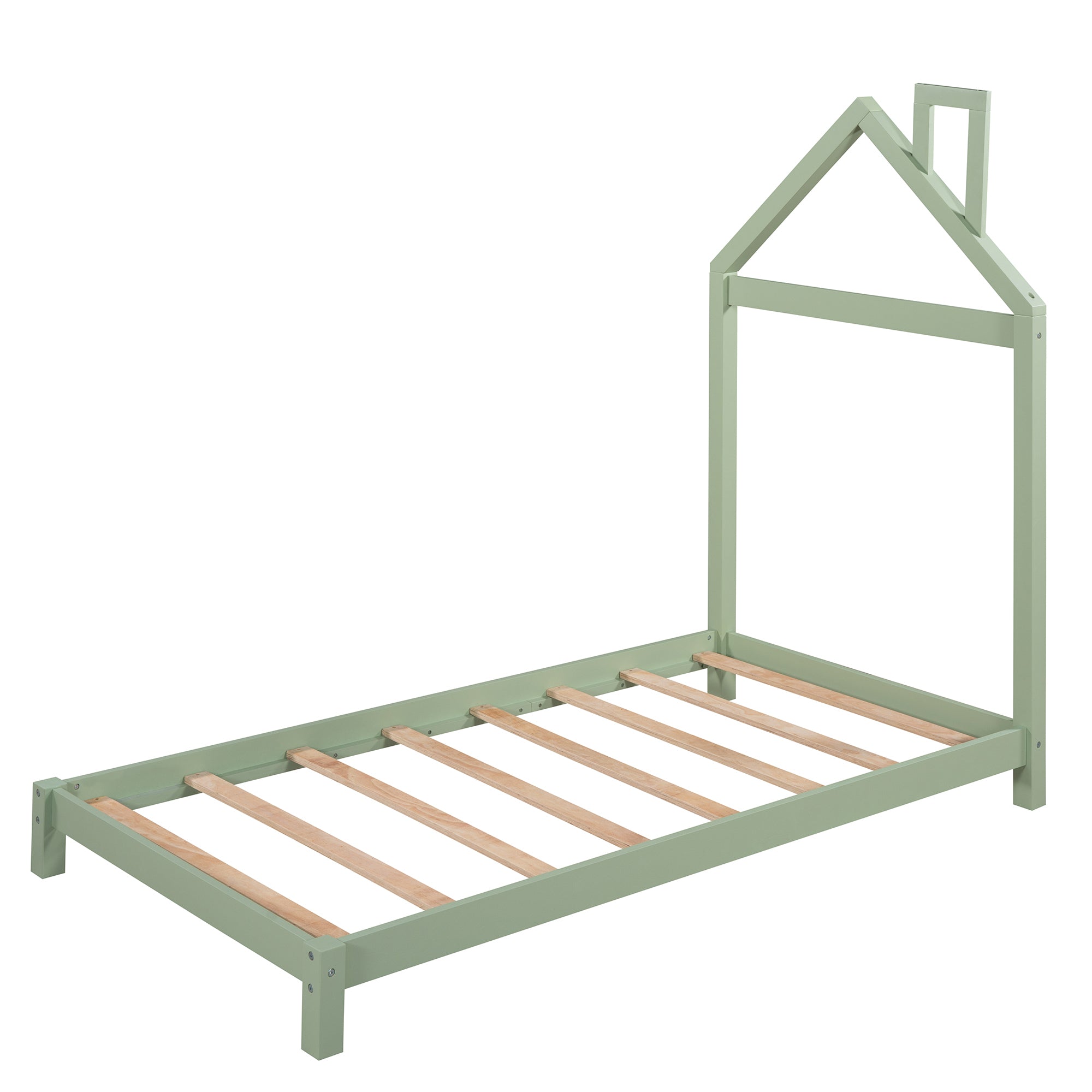 Twin Size Wood Platform Bed with House-shaped Headboard  (Green) - Atlantic Fine Furniture Melbourne FL
