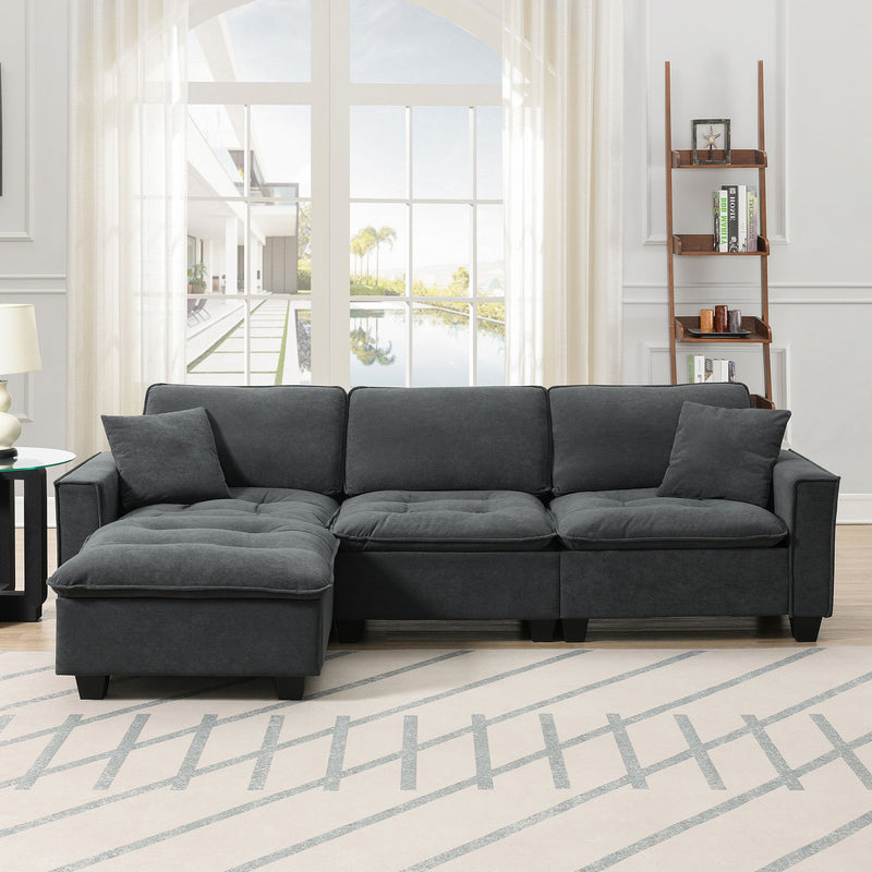 Modern Convertible Sectional L Shaped Reversible Couch Set With Free Pillows 4 Seat Suede Sleeper Sofa With Ottoman