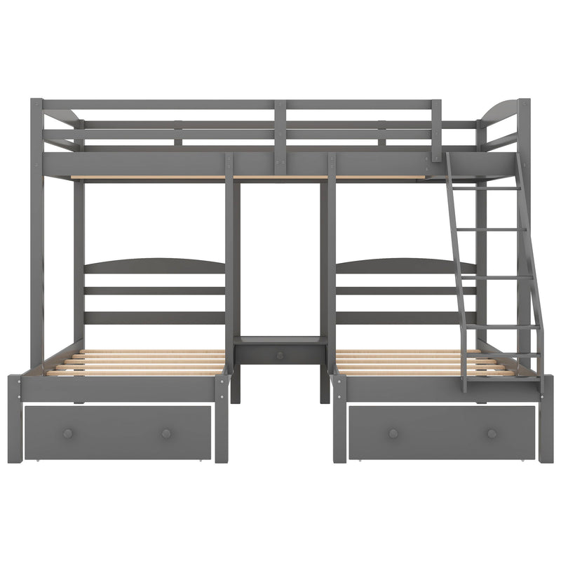 Full Over Twin & Twin Bunk Bed, Triple Bunk Bed With Drawers - Gray