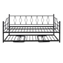Full Size Metal Daybed with Twin Size Adjustable Trundle, Portable Folding Trundle, Black(OLD SKU:MF293730AAB)