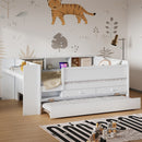 Twin Daybed With Drawers, Trundle, Headboard Storage, Study Desk, And USB Charging Station - White