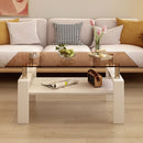 Modern Rectangular Coffee Table With Tempered Transparent Glass Top And Storage Shelf