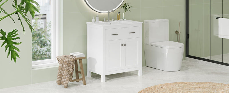 Bathroom Vanity With Ceramic Sink, Modern Single Bathroom Cabinet With 2 Doors And A Shelf, Soft Close Doors