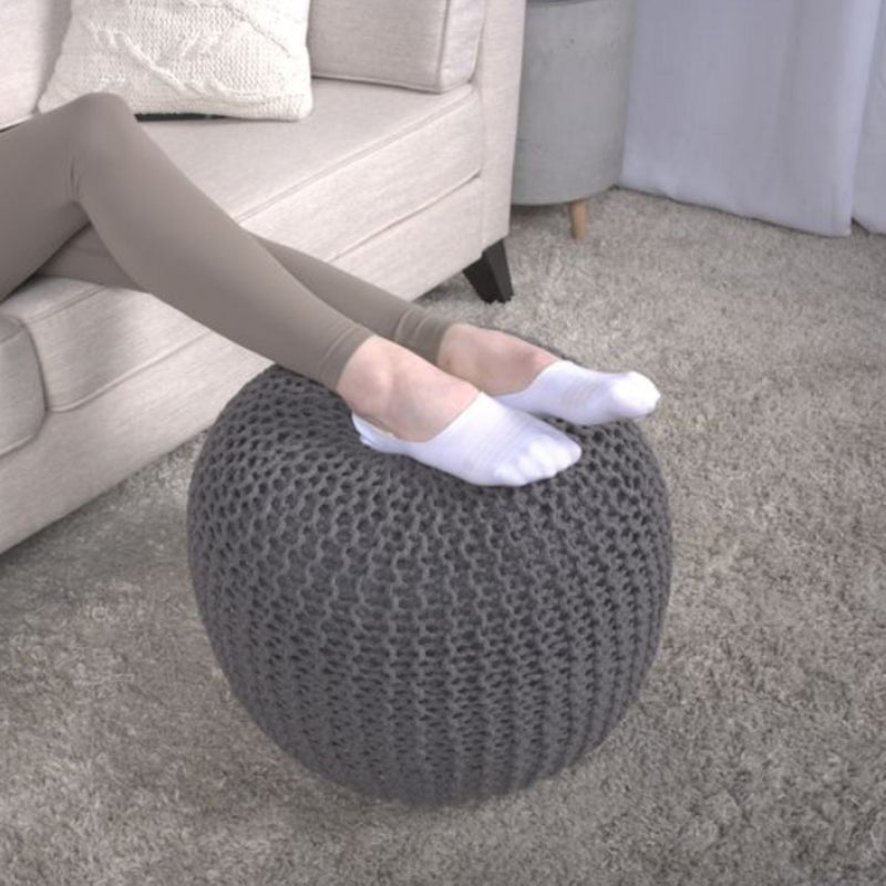 Bordeaux - Knitted Cotton Round Pouf, Versatile Ottoman And Floor Cushion