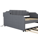 Full Size Upholstered Daybed With Trundle And USB Charging - Gray