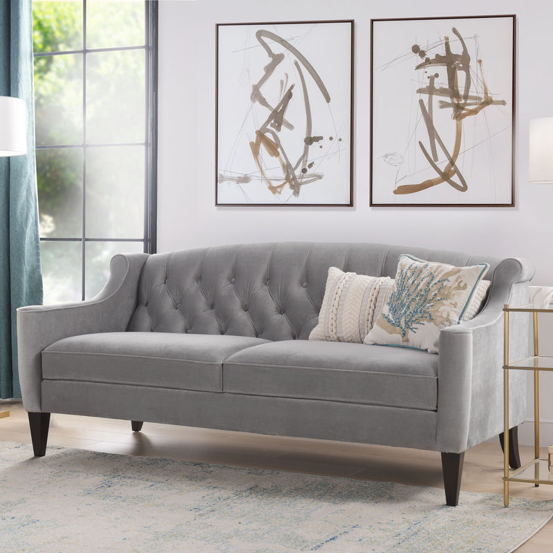 Ken - Upholstered Button Tufted Sofa - Opal Gray