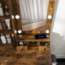 Vanity Table With Mirror, Adjustable LED Lights, Power Outlet, Hairdryer Holder & Stool