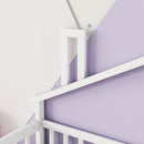 Twin House-Shaped Bedside Floor Bed with Guardrails, Slats, with Door,White