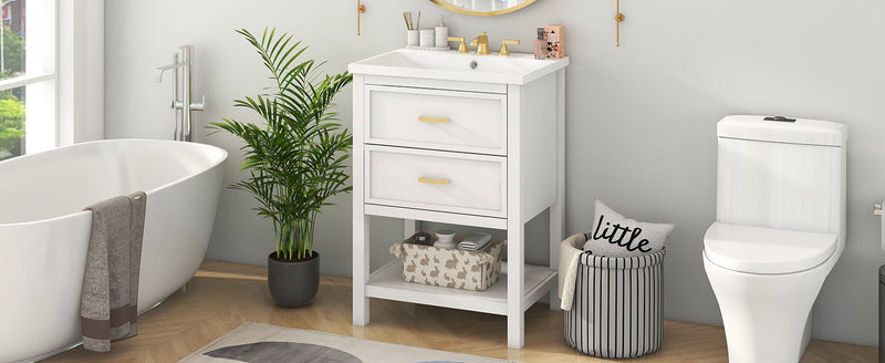 Bathroom Vanity With Top Sink, Modern Bathroom Storage Cabinet With 2 Drawers, Single Sink Bathroom Vanity