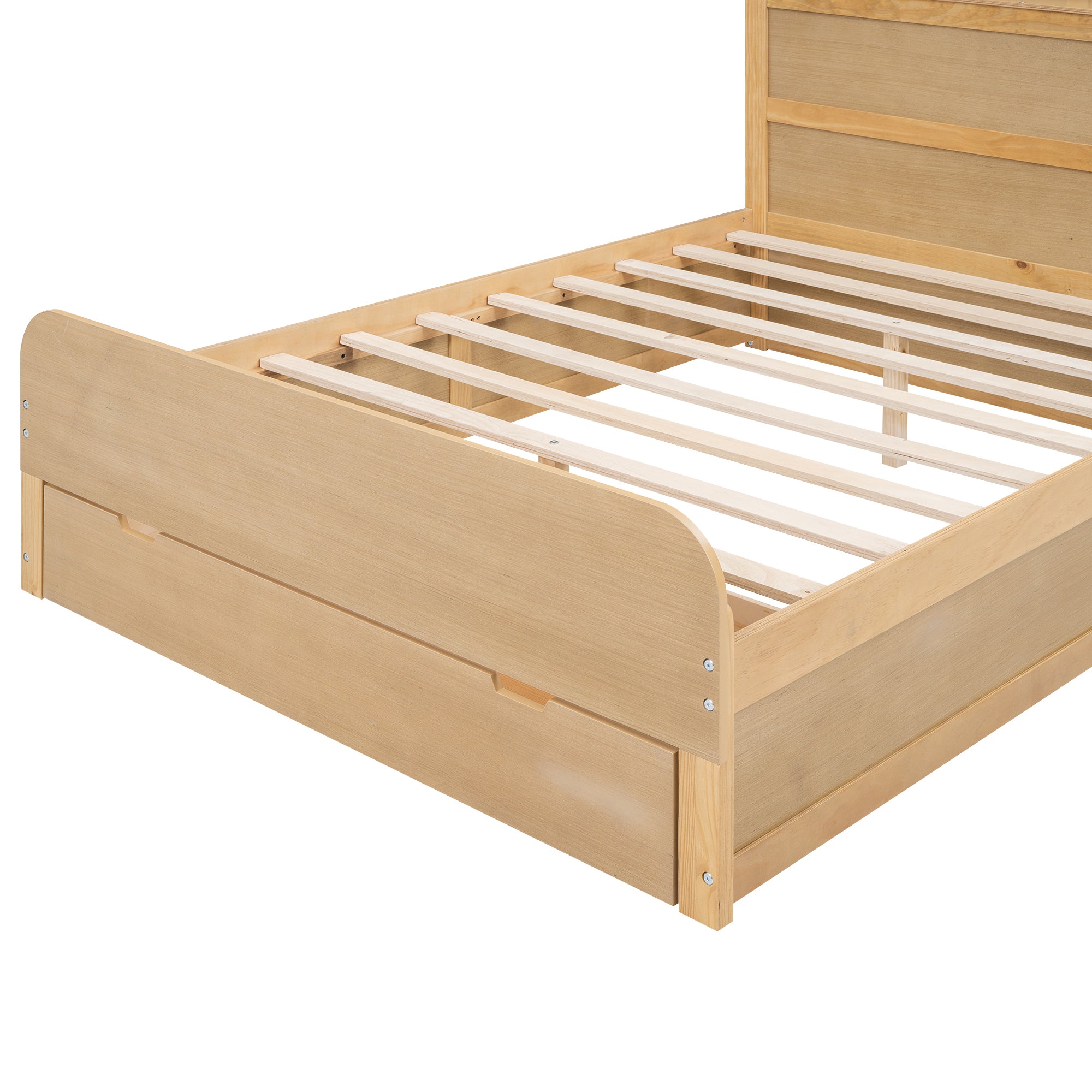Full Size Platform Bed with Storage Headboard and a Big Drawer, Wood Color - Atlantic Fine Furniture Melbourne FL