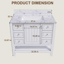 37" Bathroom Vanity, Multi Functional Cabinet With Doors And Drawers, Frame, Single Faucet Hole - White