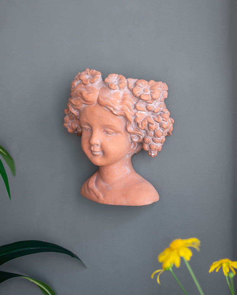 8X4X9" Visage Head Bust Planter, Home Wall Planter - Brown