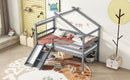 Low Loft House Bed With Slide, Ladder, Safety Guardrails, House Roof Frame