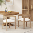 Modern Mid Century Dining Arm Chair Set With Upholstered Frame - Natural