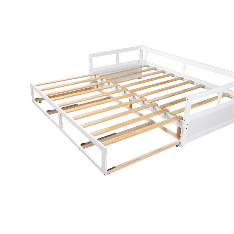 Wooden Daybed With Trundle Bed And Two Storage Drawers, Extendable Bed Daybed, Sofa Bed For Bedroom Living Room