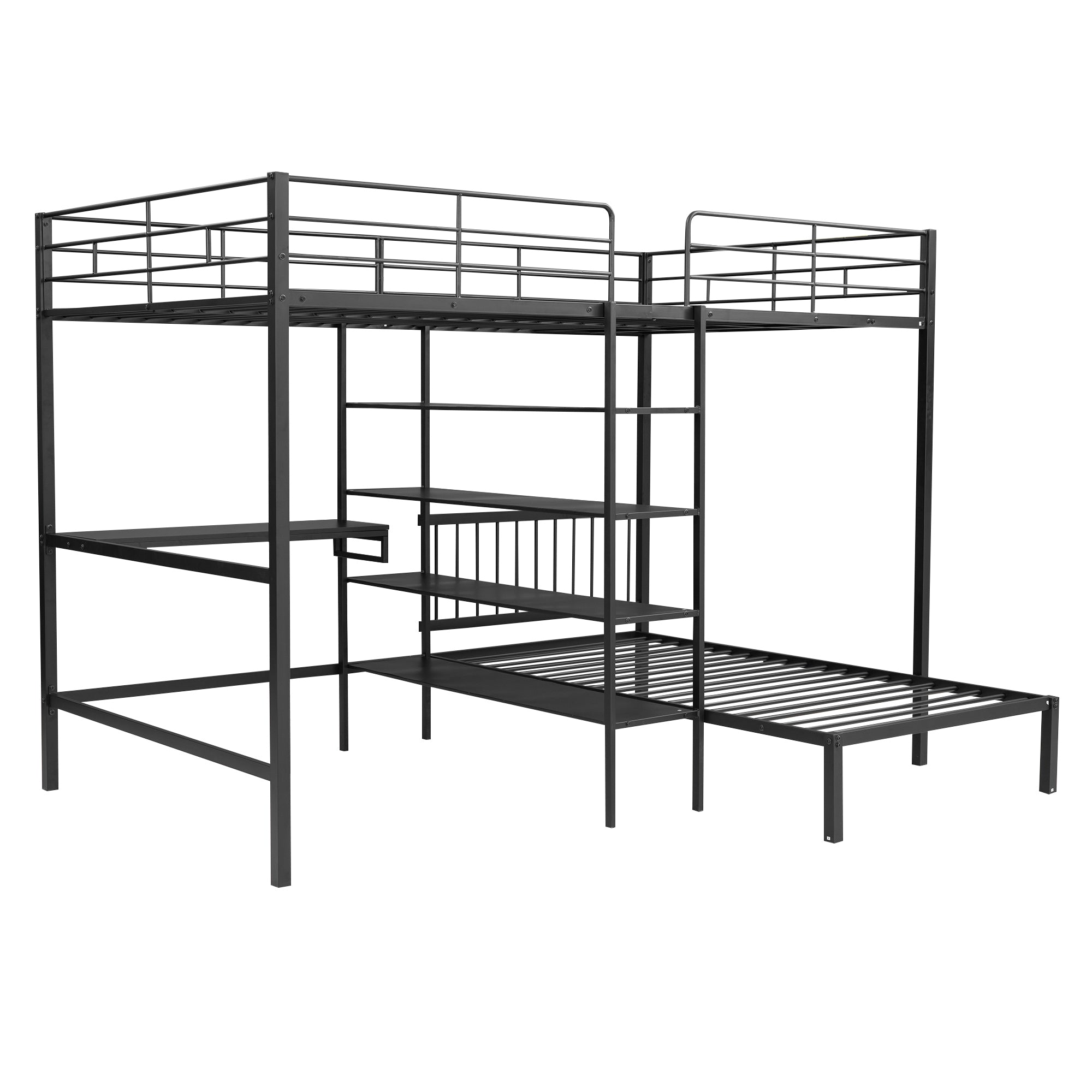 Full Over Twin Metal Bunk Bed with Built-in Desk, Shelves and Ladder, Black - Atlantic Fine Furniture Melbourne FL