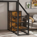 Full Size Loft Bed With Desk & Wardrobe Heavy Frame, Built In Staircase, Storage Rack & Shelves Gaming Bed - Black