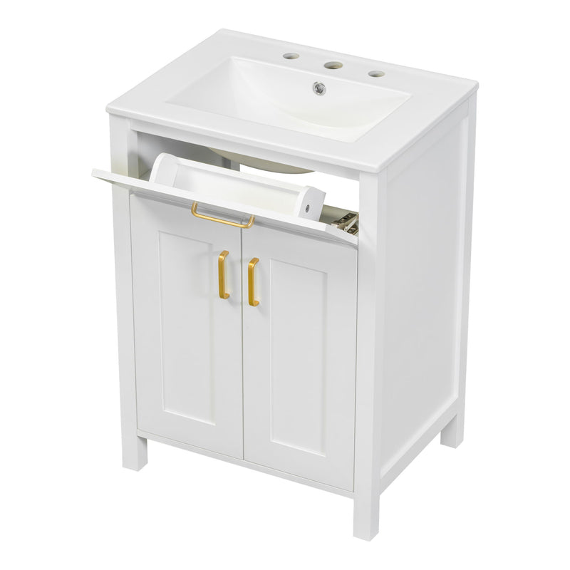 Bathroom Vanity Combo With Ceramic Sink, Luxurious Space-Saving Vanity, 2 Soft Close Doors