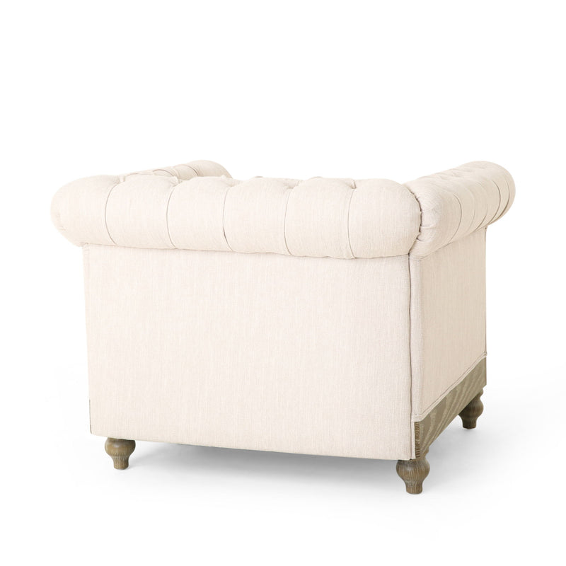 Fabric Upholstered Club Chair With Scrolled Tuxedo Arms