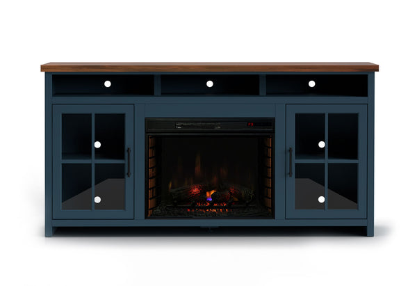Nantucket - 74" Fireplace Console - Blue Denim / Whiskey