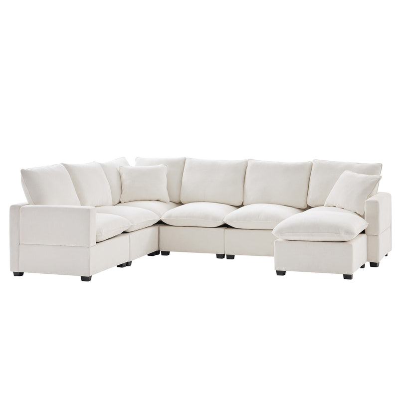 Modern U-Shape Modular Sofa, 7 Seat Chenille Sectional Couch Set With 2 Pillows Included, Freely Combinable Indoor Funiture For Living Room, Apartment, Office