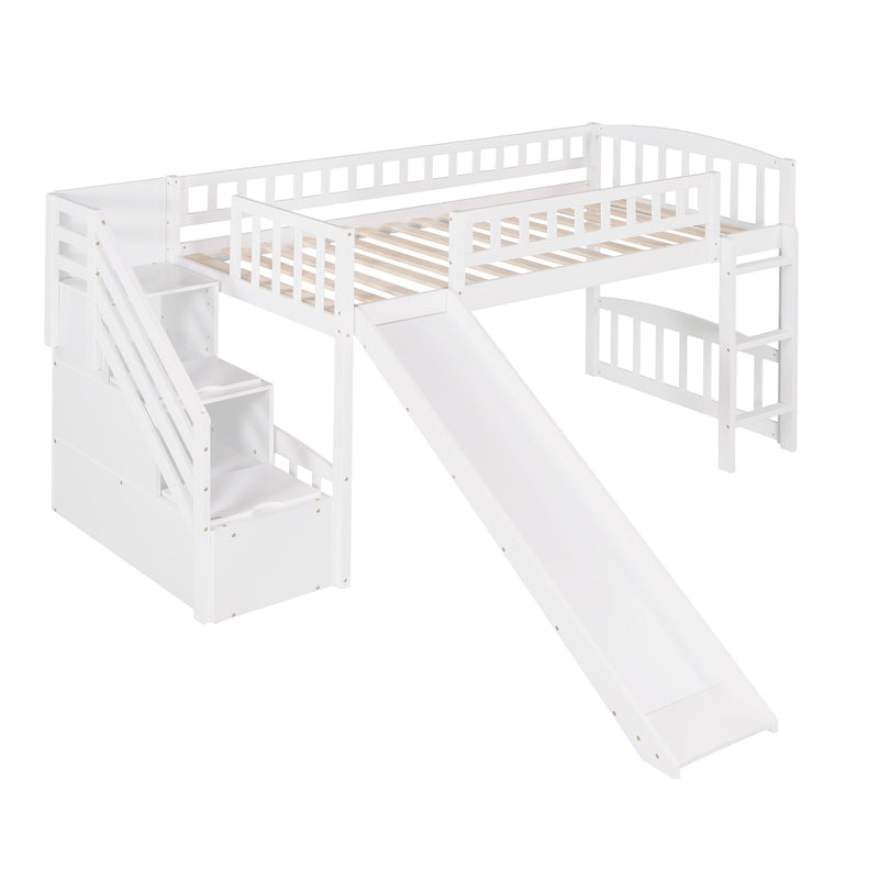 Loft Stairway Bed With 2 Drawers And Slide
