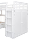 Twin-Twin over Full L-Shaped Bunk Bed With 3 Drawers, Portable Desk and Wardrobe, White