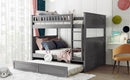 Full Over Full Bunk Bed with Twin Size Trundle, Pine Wood Bunk Bed with Guardrails, Brushed Gray(Old SKU：LP000044AAN)