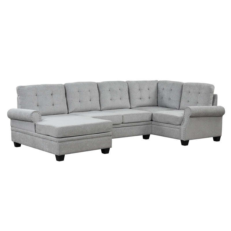 Modern U-Shaped Corner Sectional Sofa Upholstered Linen Sofa Couch For Living Room