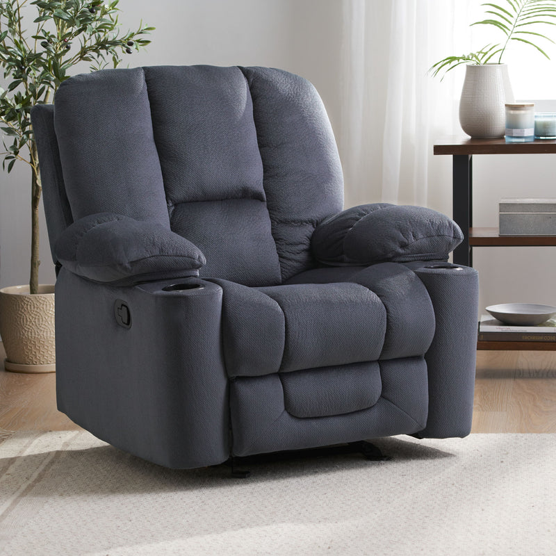 Luxurious Manual Recliner Chair With Skin-Friendly Fabric And Dual Cup Holders