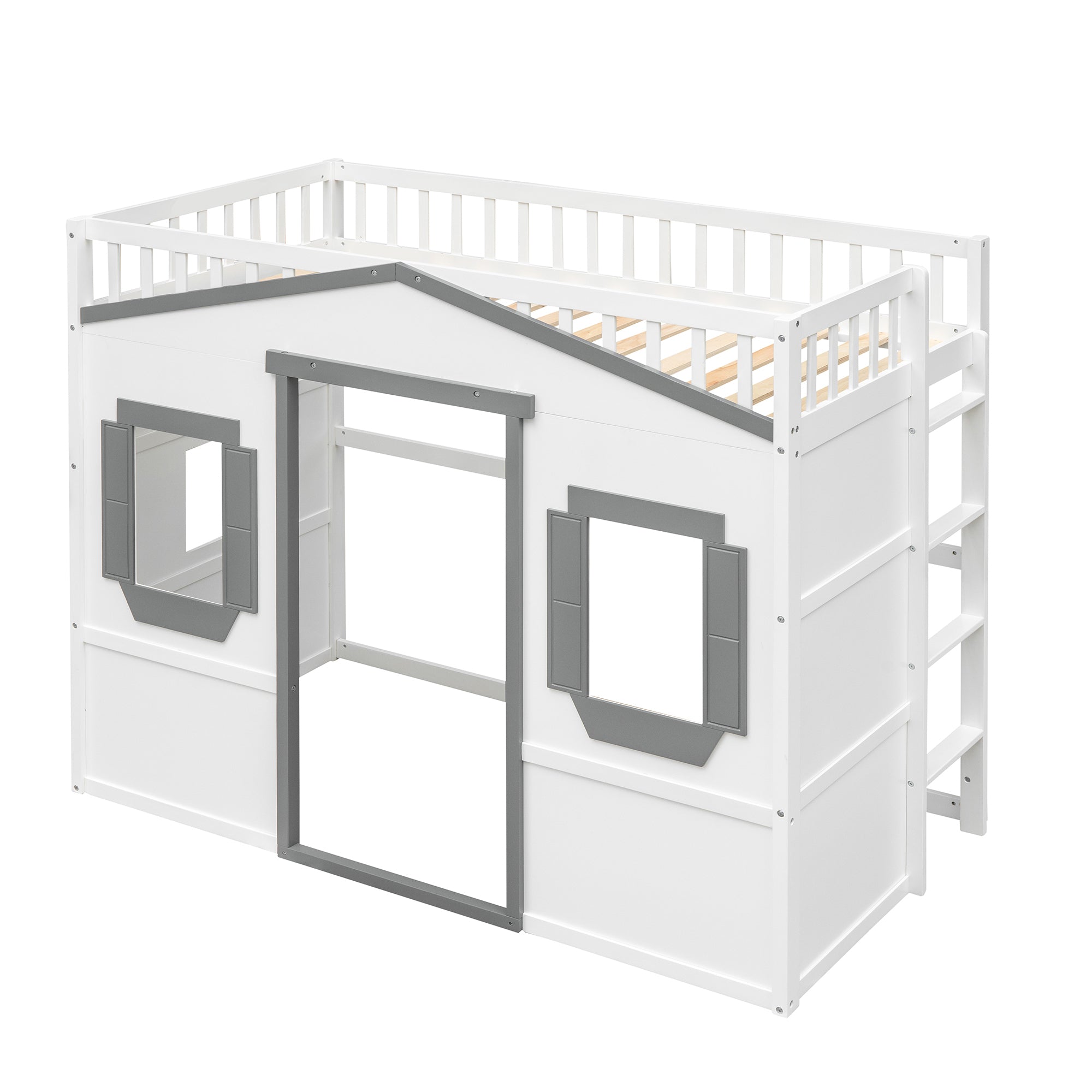 Twin Size House Loft Bed With Ladder-White+Gray Frame - Atlantic Fine Furniture Melbourne FL