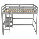 Full Loft Bed with Desk ,Shelves and Ladder, Grey