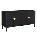 4 Door Sideboard Storage Cabinet For Living Room And Dining Room, 2 Large Cabinets With Gold Handles And Adjustable Shelf - Black