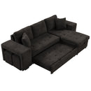 Modern L-Shape 3 Seat Reversible Sectional Couch, Pull Out Sleeper Sofa With Storage Chaise And 2 Stools For Living Room Furniture Set