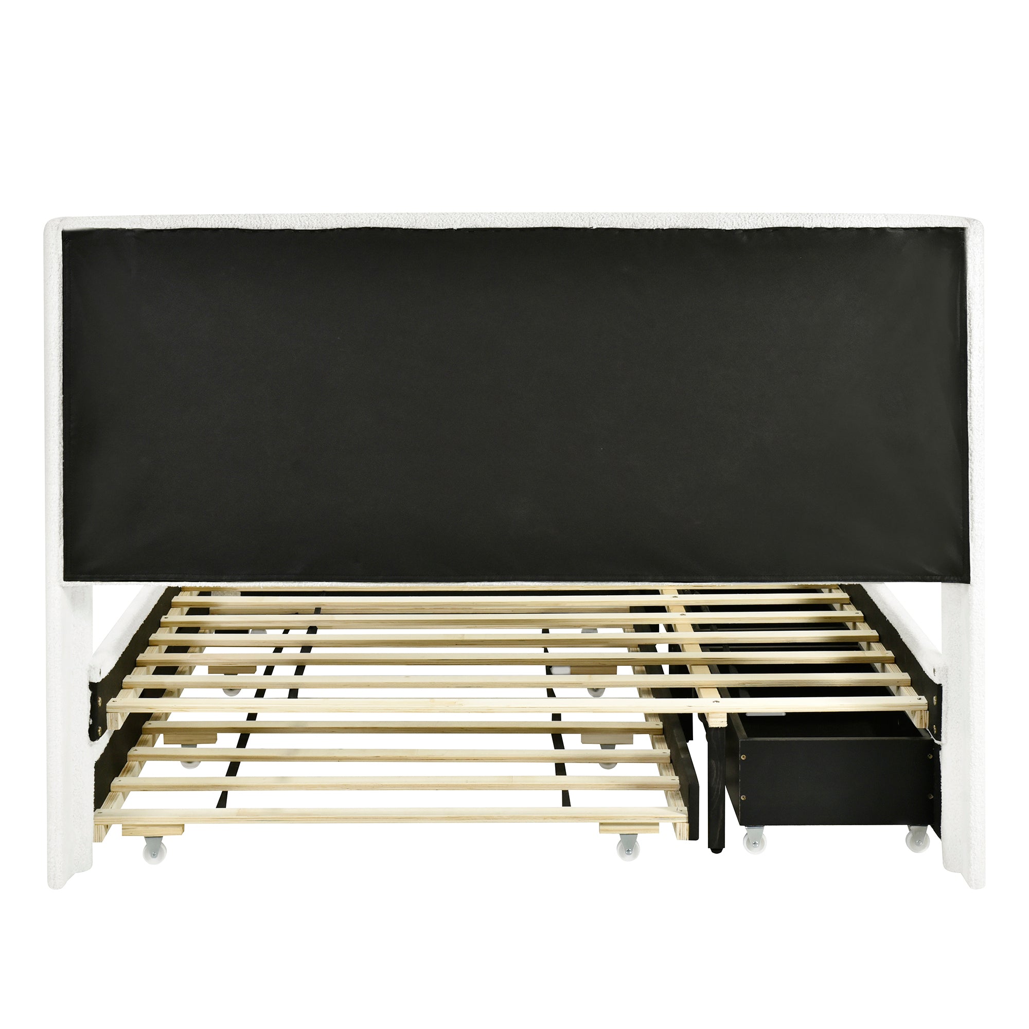 Full Size Upholstered Platform Bed with LED Frame, with Twin  Size Trundle and 2 drawers, Teddy Fleece, White - Atlantic Fine Furniture Melbourne FL