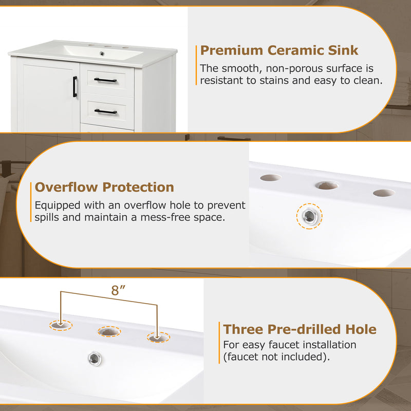 Modern Bathroom Vanity With Ceramic Sink, Solid Frame And Storage Solutions