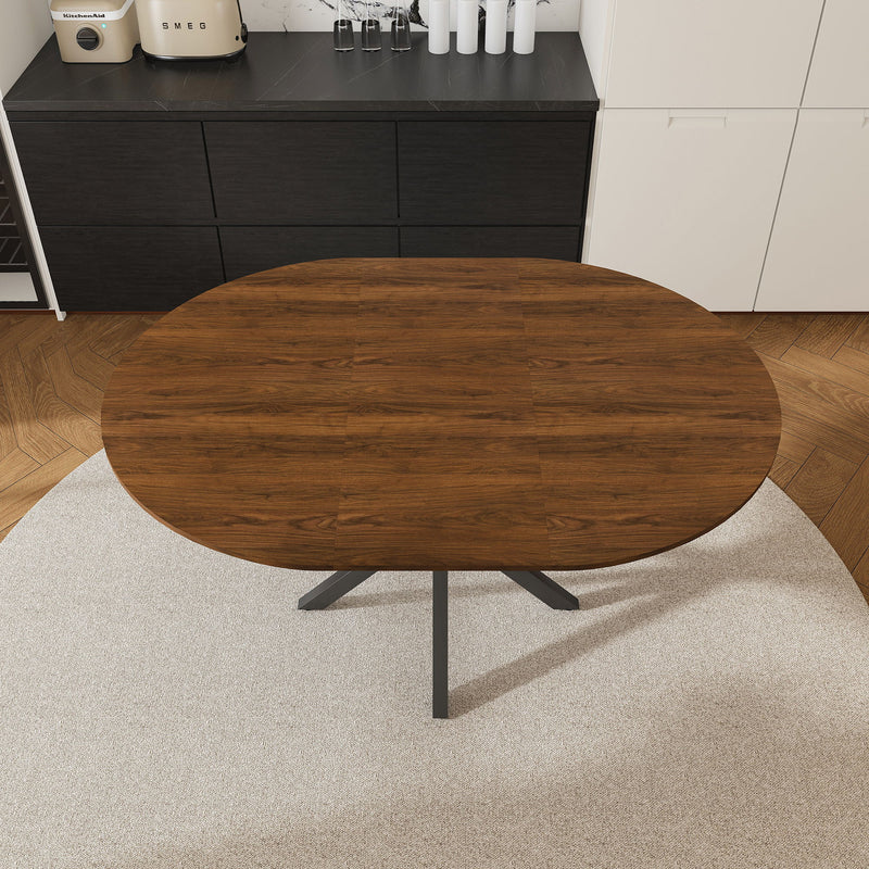 Retractable Dining Table, Round Extendable 6 Person Table - Walnut
