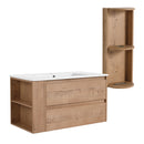 Modern Wall Mounted Bathroom Vanity With Ceramic Sink And Storage Rack, 2 Soft Close Drawers