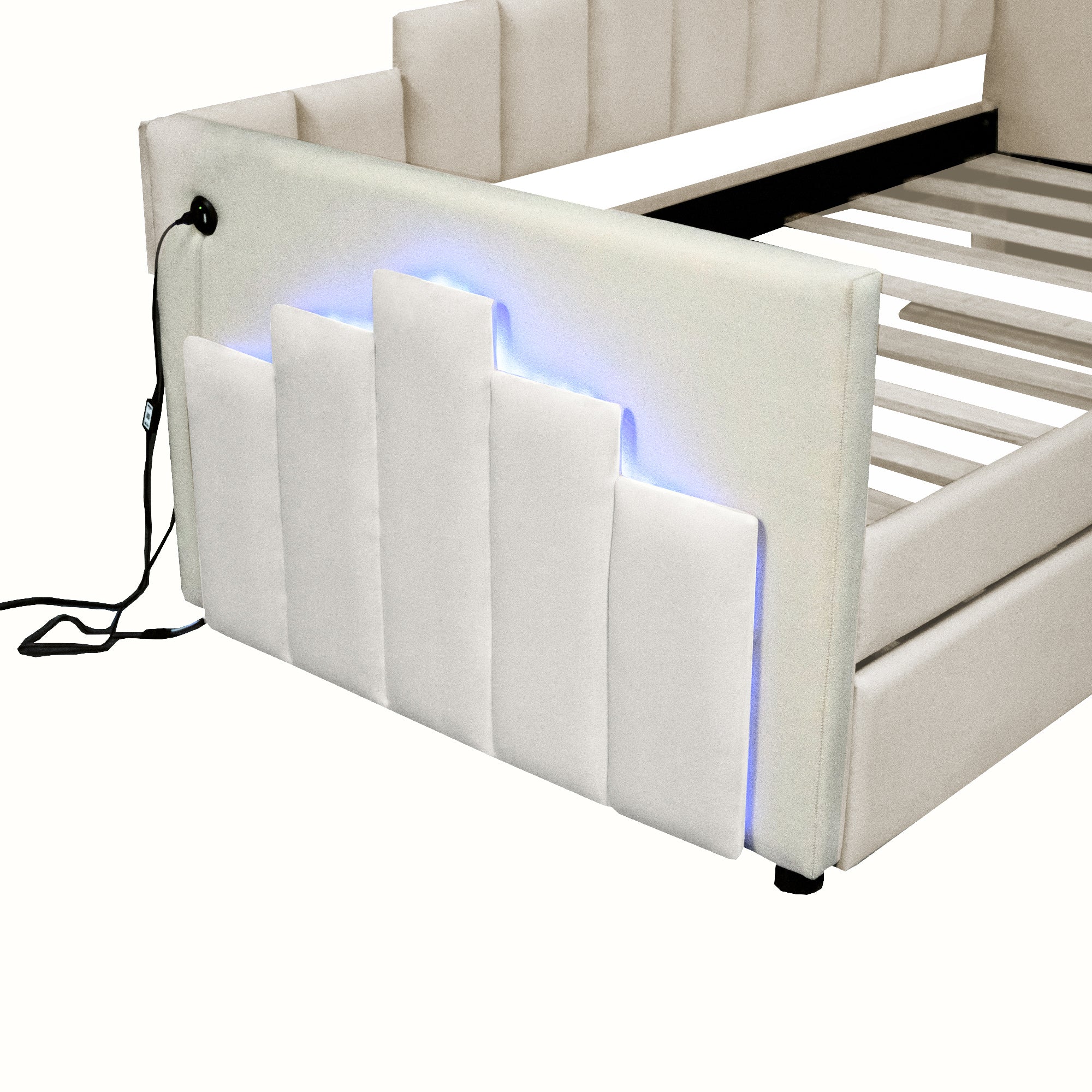 Twin Size Upholstered Daybed with Light and USB Port, Beige - Atlantic Fine Furniture Melbourne FL