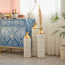 Floor Metal Vase Modern Style Decoration Home Droplet Shaped Metal Vase 3 Piece Set Gorgeous Home Decoration Large Glazed Metal Vase - Gold / White