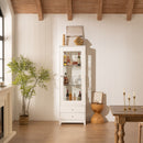 Modern Upholstered Glass Display Cabinet With Adjustable LED Light - White