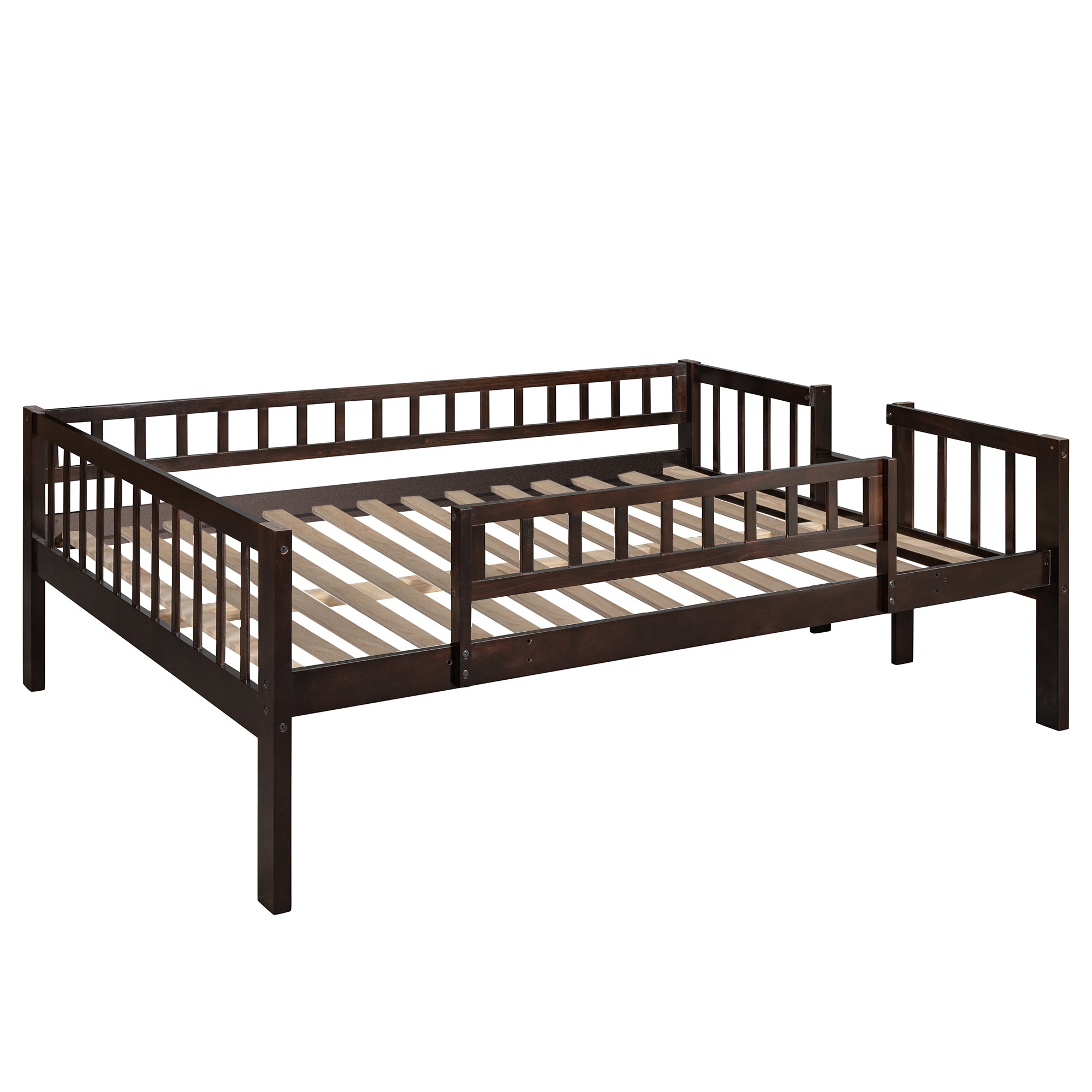 Full-Over-Full-Over-Full Triple Bed with Built-in Ladder and Slide , Triple Bunk Bed with Guardrails, Espresso(OLD SKU :LP000052AAP) - Atlantic Fine Furniture Melbourne FL