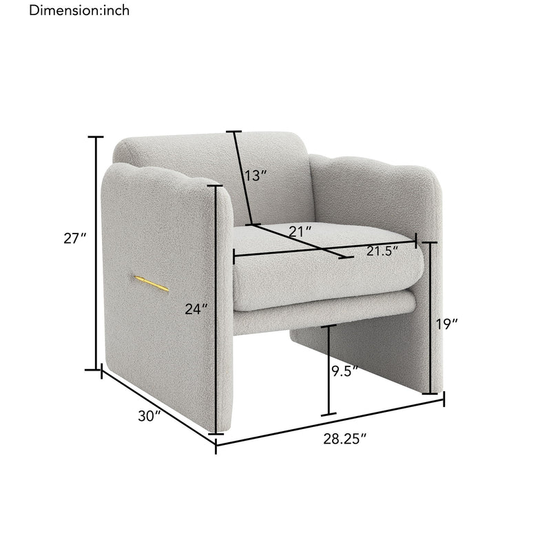 Arm Chair With Waved Arms, Metal Decoration On Both Side Arms