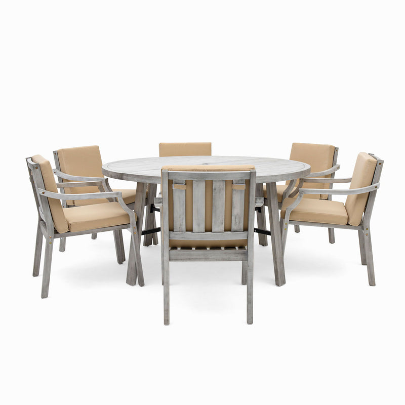 Outdoor Dinning Set 6 Person Dinning Set With An Umbrella Hole And Removable Cushions For Patio, Backyard, Garden - Antique Gray